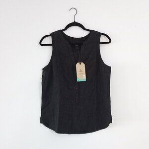 PRANA black striped cotton button up sleeveless top
